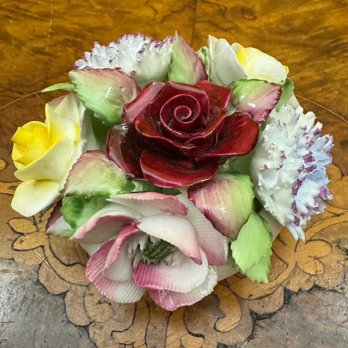 Vintage Royal Doulton Bone China Floral Bouquet Basket Ornament