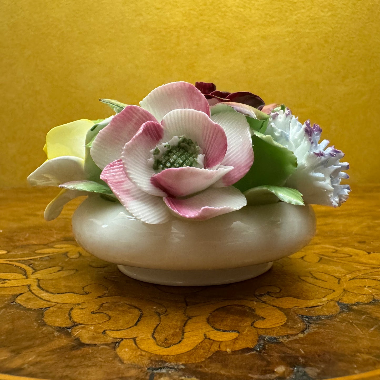 Vintage Royal Doulton Bone China Floral Bouquet Basket Ornament