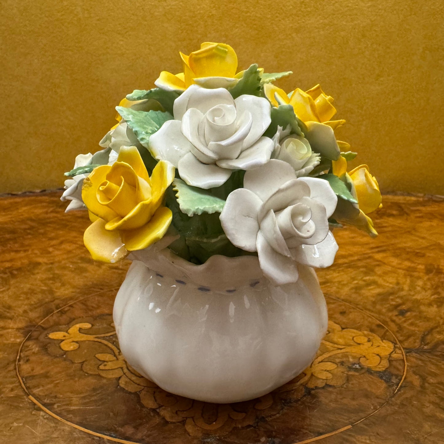 Vintage Royal Adderley Bone China Rose Floral Bouquet Basket Ornament