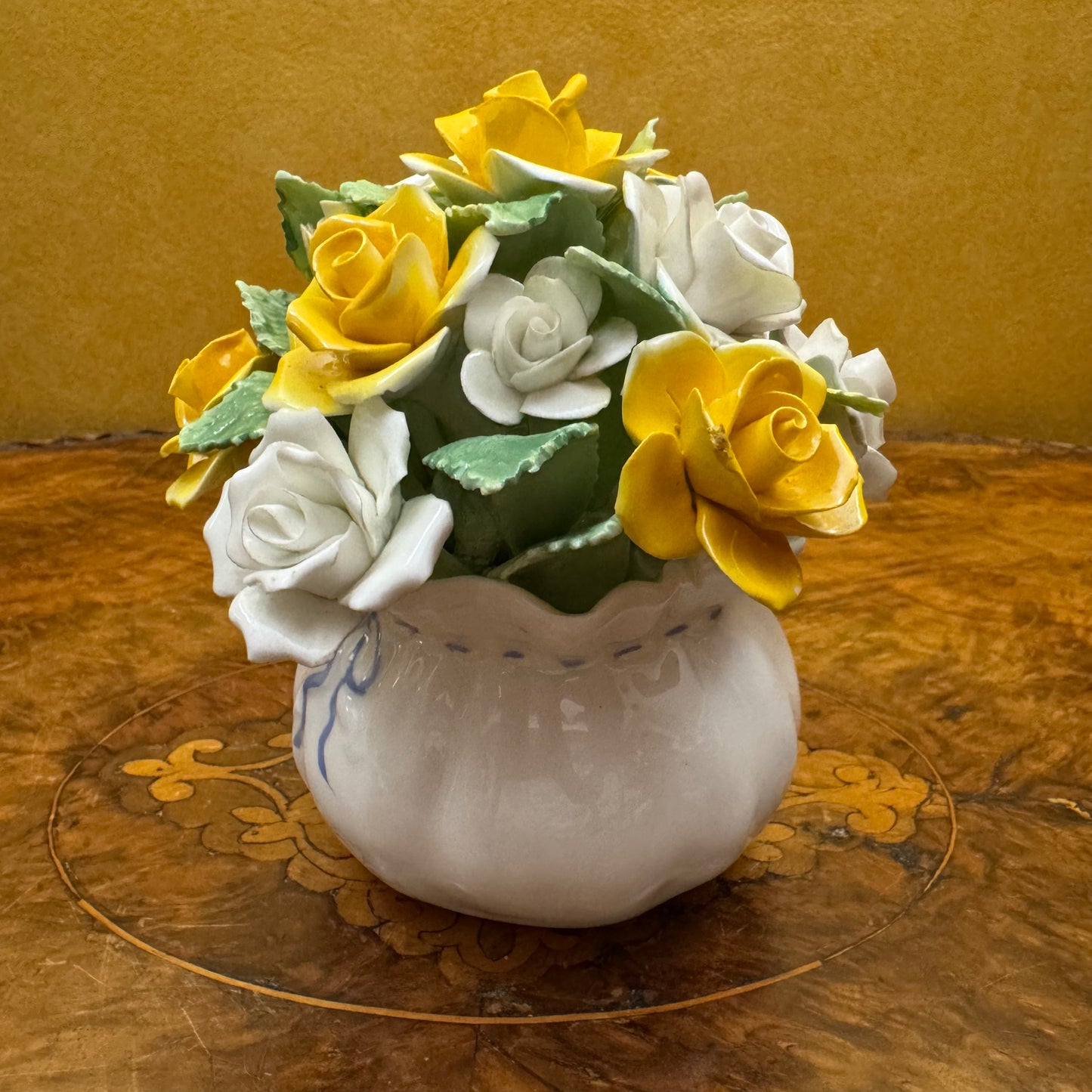 Vintage Royal Adderley Bone China Rose Floral Bouquet Basket Ornament