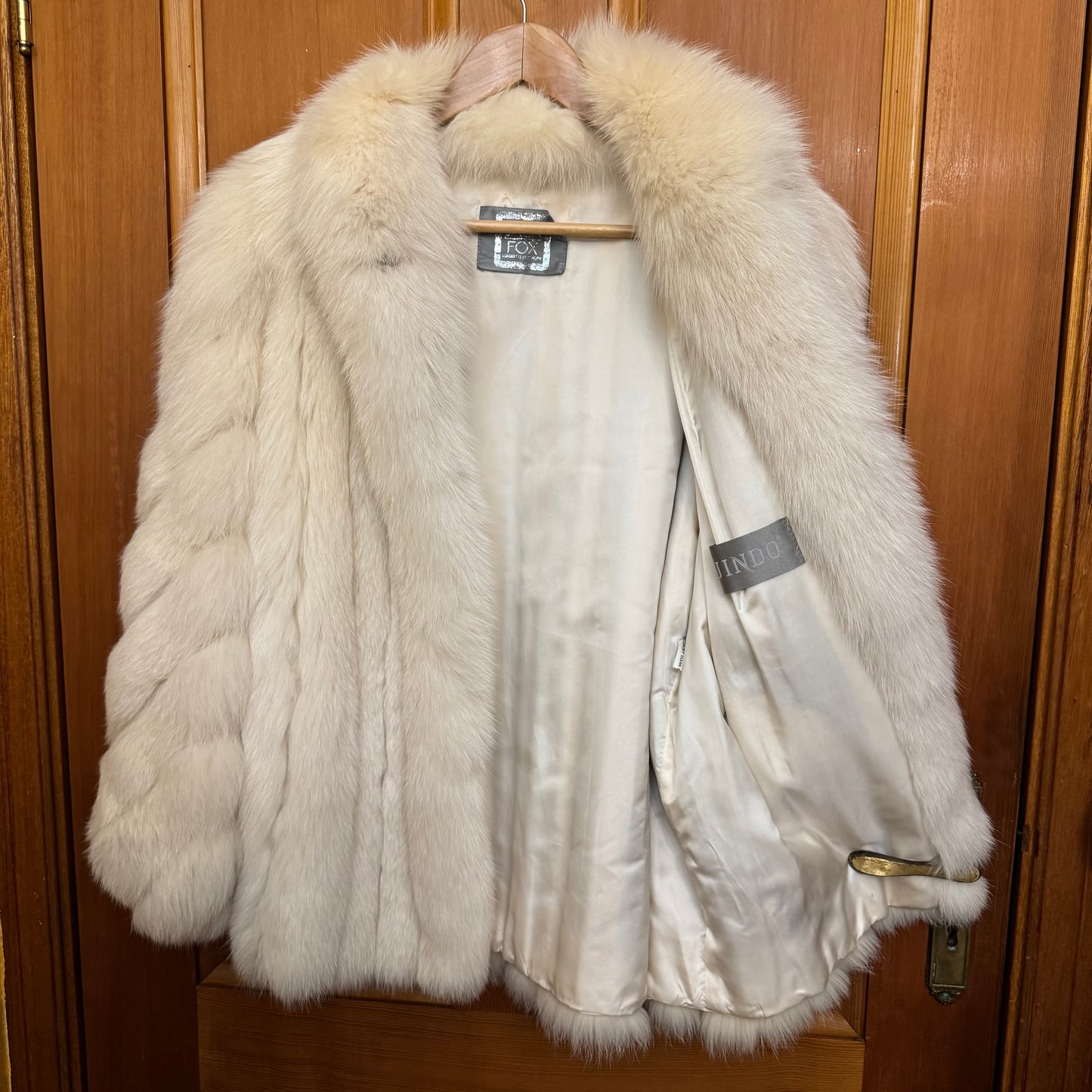 Vintage 1980s Saga White Fox Fur Mid Length Coat