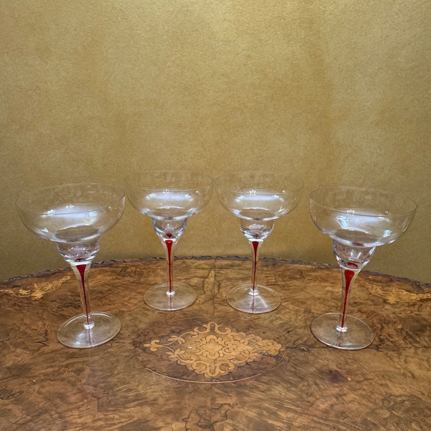 Red Teardrop Stem Margarita Glasses Set Of Eight