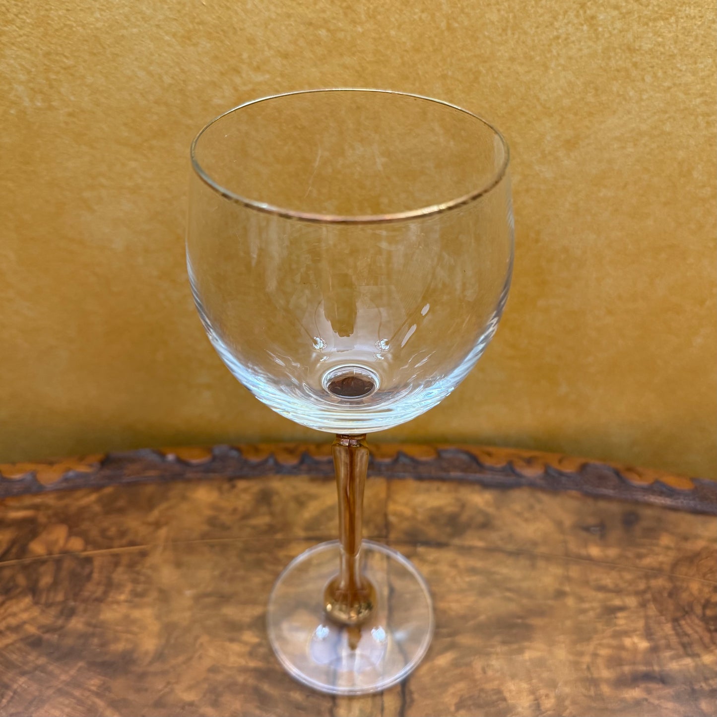 Vintage Crystal Gold Tulip Stem Wine Glasses Set Of Four