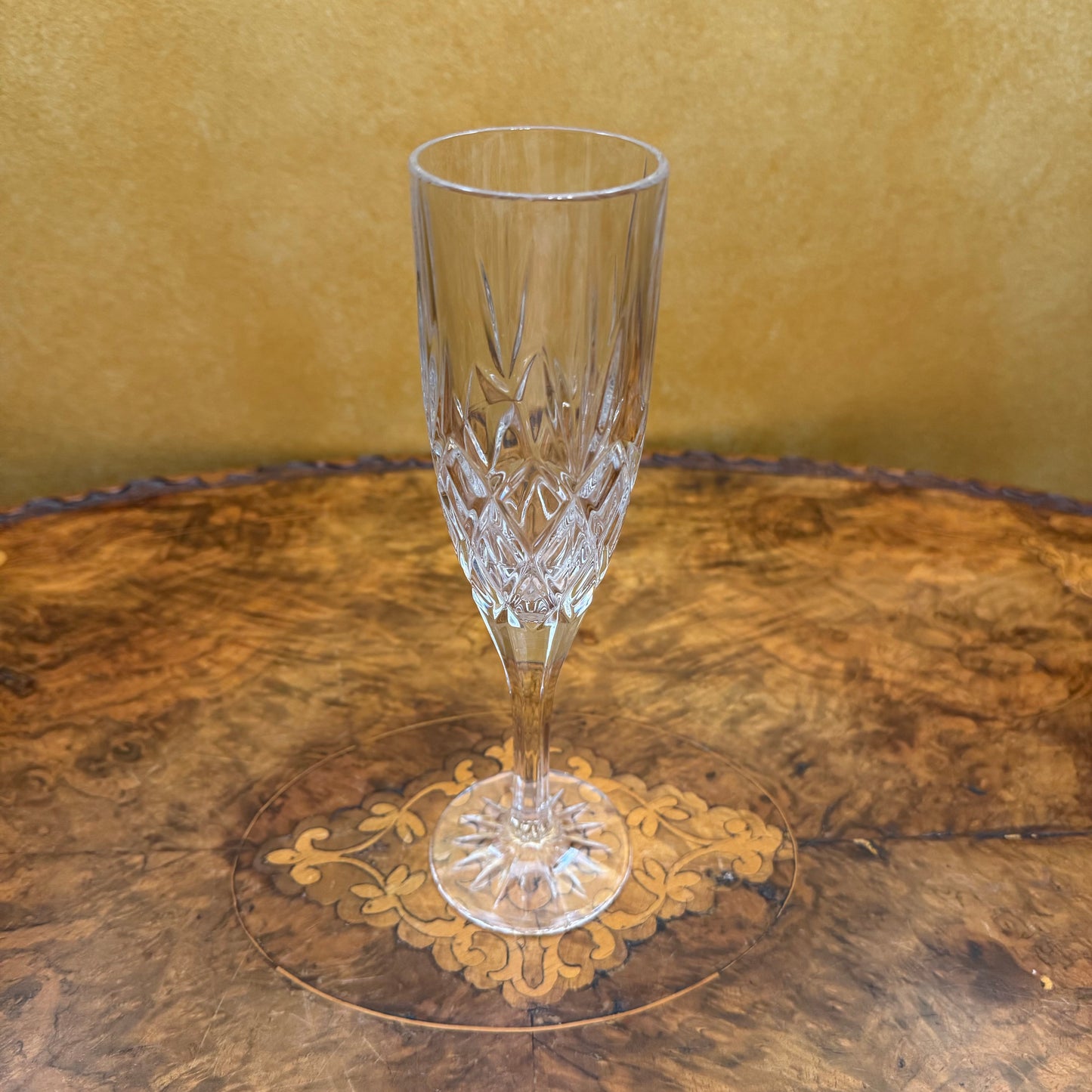 Vintage Crystal Cut Champagne Flutes Set Of Five