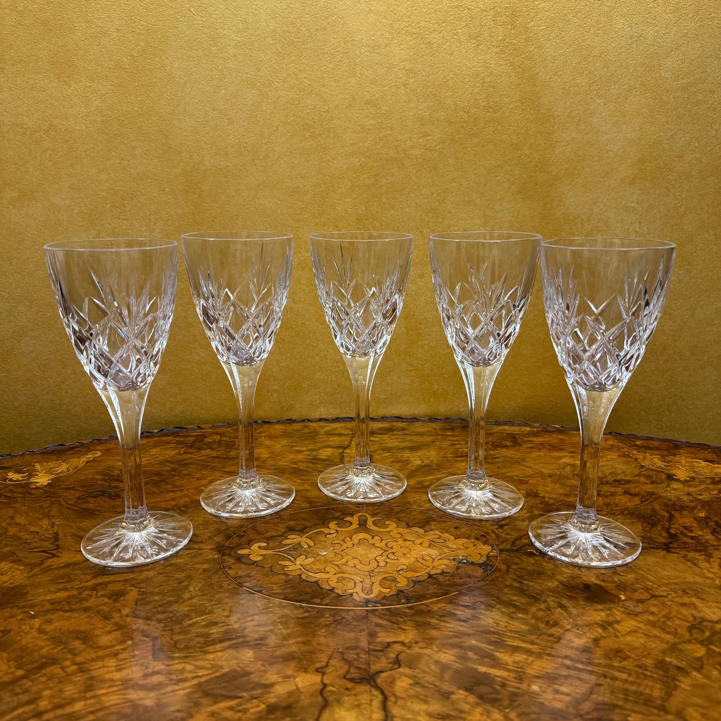 Vintage Crystal Cut Wine Glasses Set Of Five
