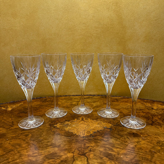 Vintage Crystal Cut Wine Glasses Set Of Five