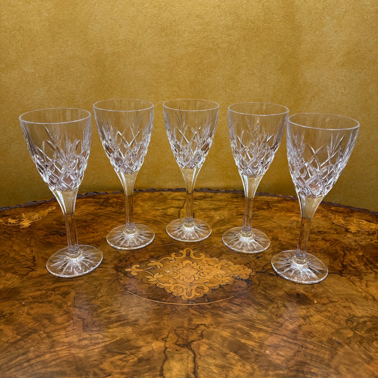 Vintage Crystal Cut Wine Glasses Set Of Five