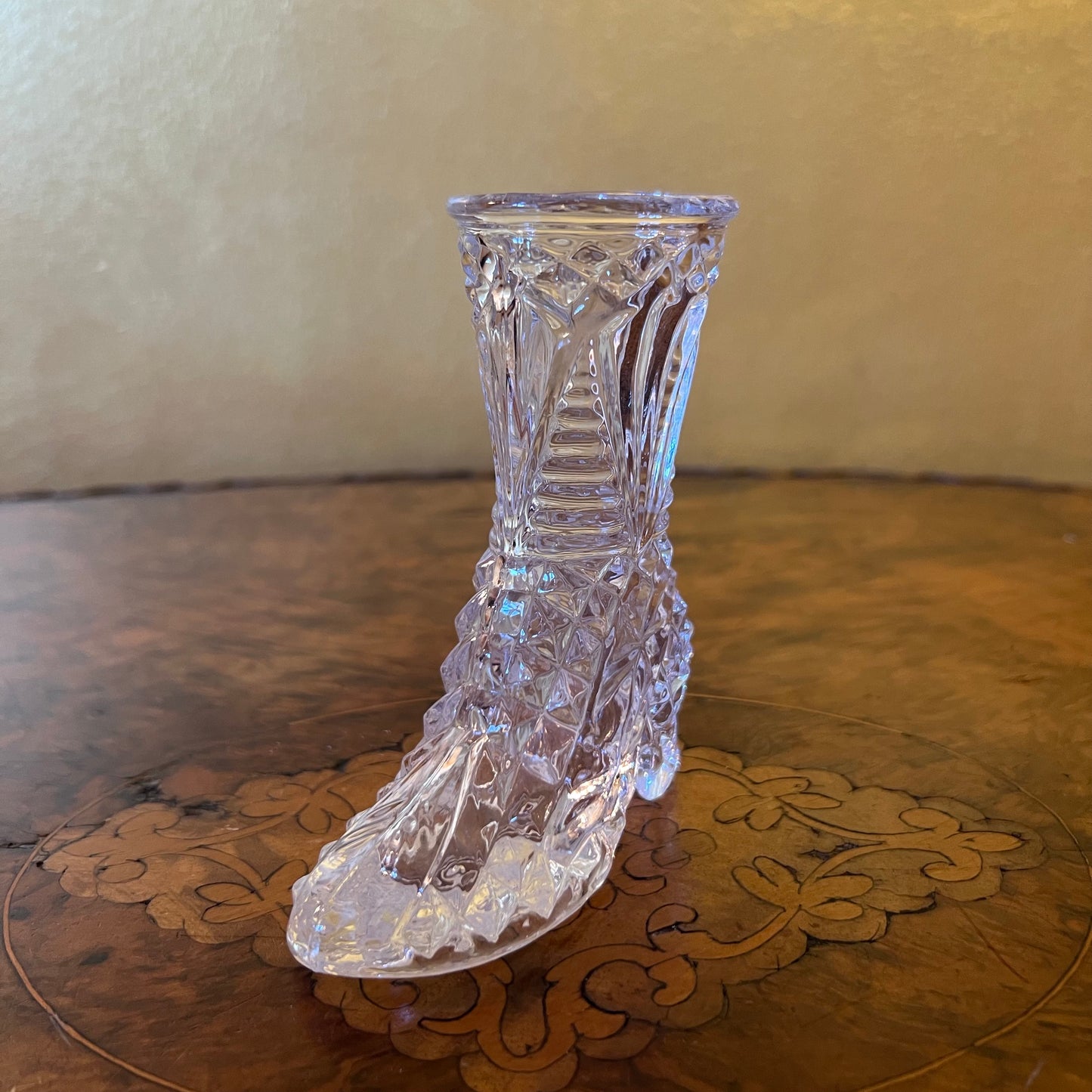 Vintage Glass Cut Shoe Vase