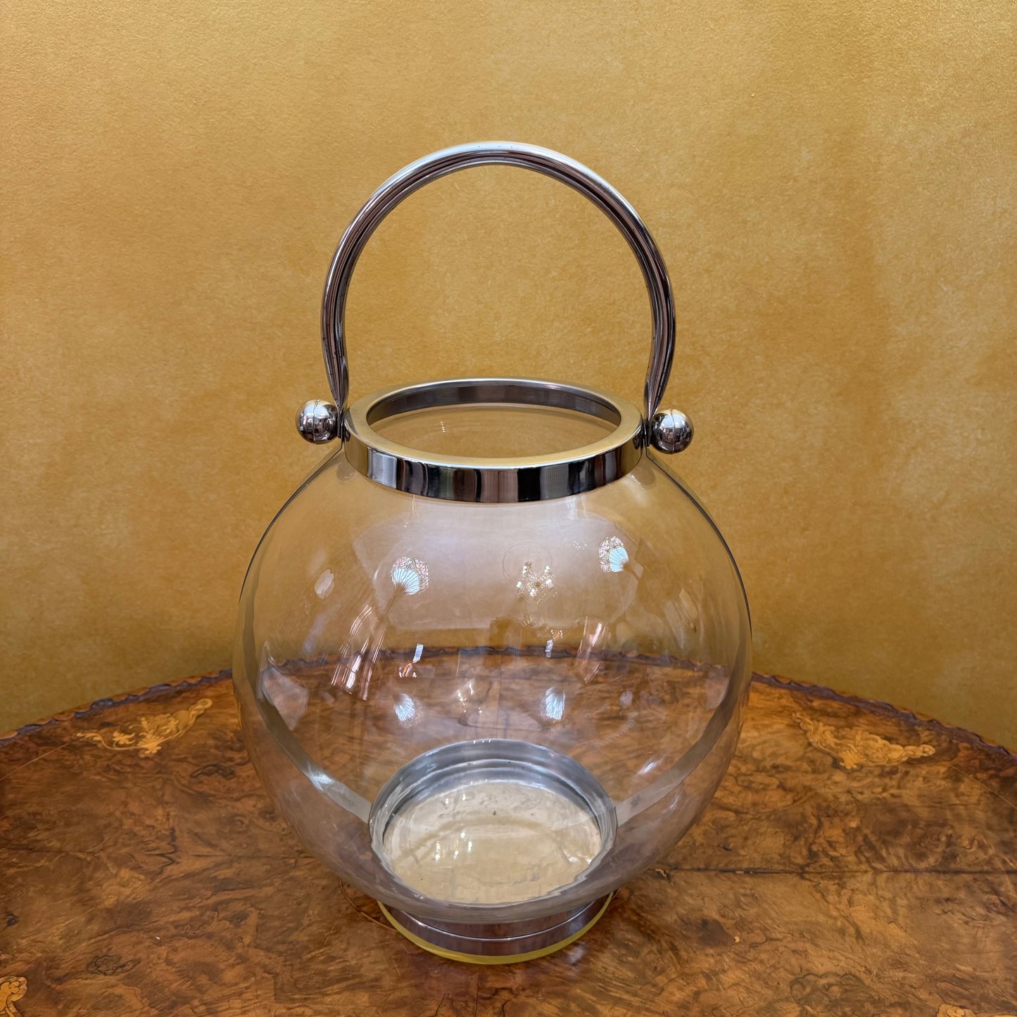 Glass Lantern with Stainless Steel Handle Pair