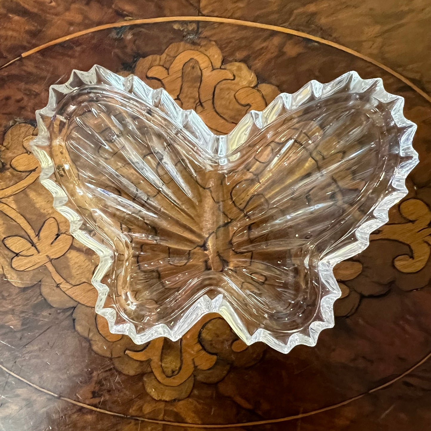 Vintage Glass Cut Butterfly Trinket Box