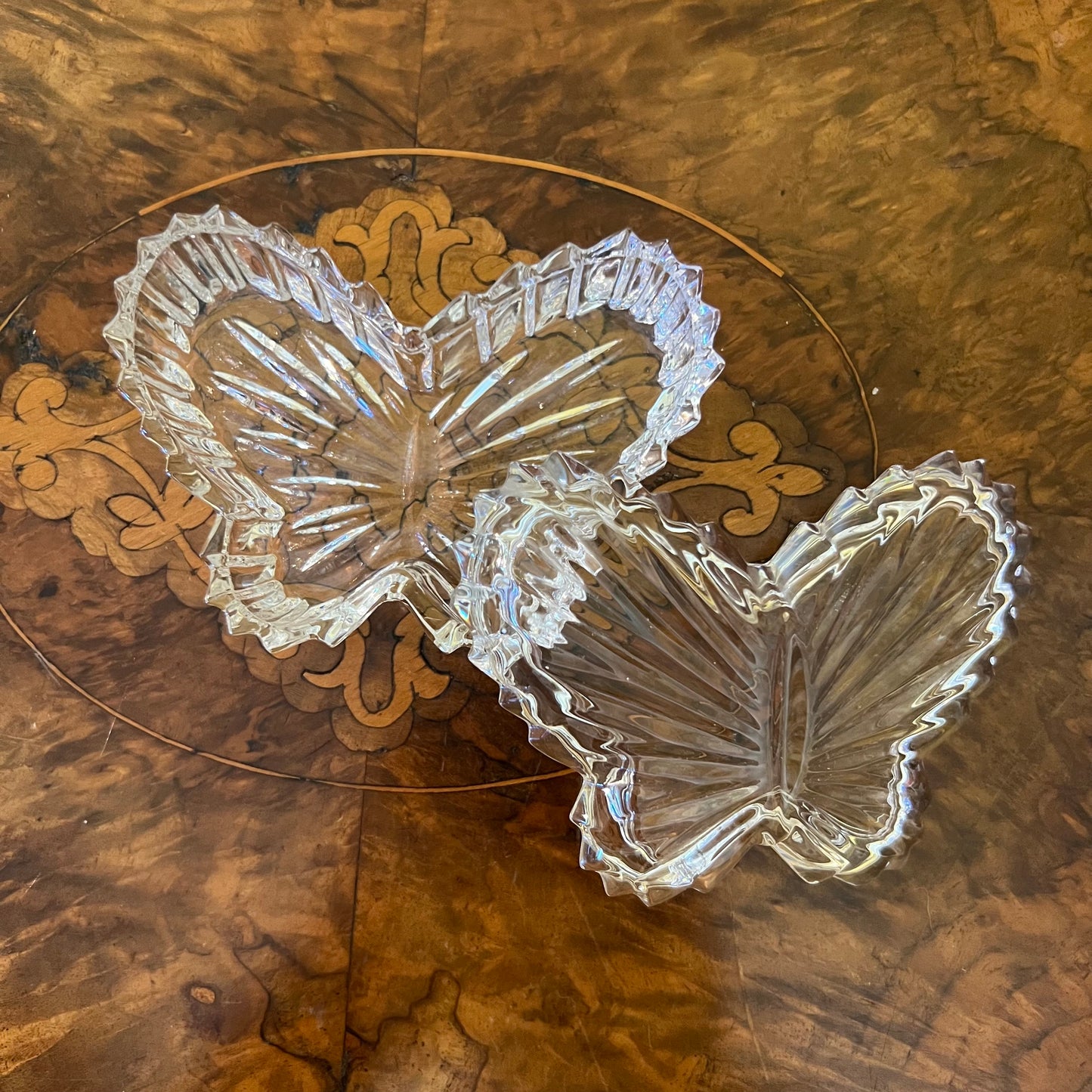 Vintage Glass Cut Butterfly Trinket Box