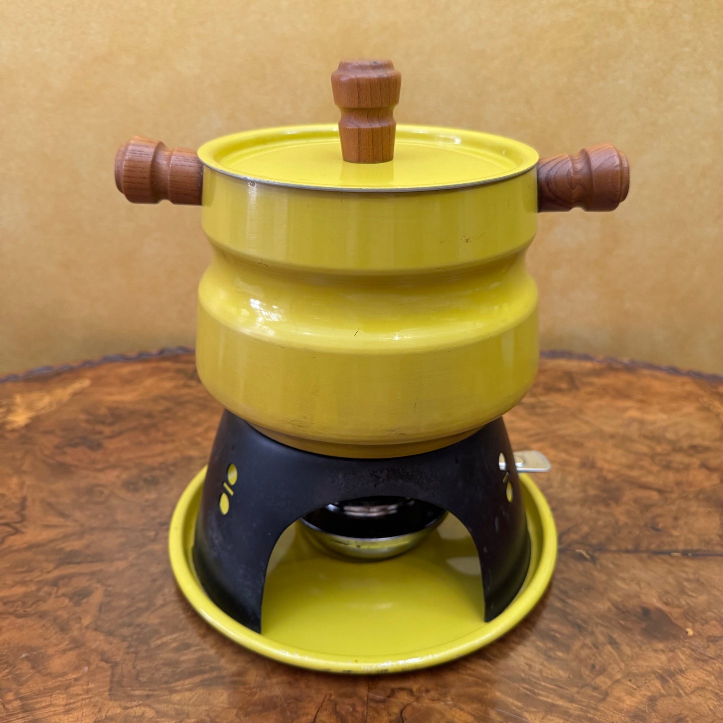 Vintage Yellow Fondue Pot Set With Skewers