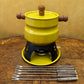 Vintage Yellow Fondue Pot Set With Skewers