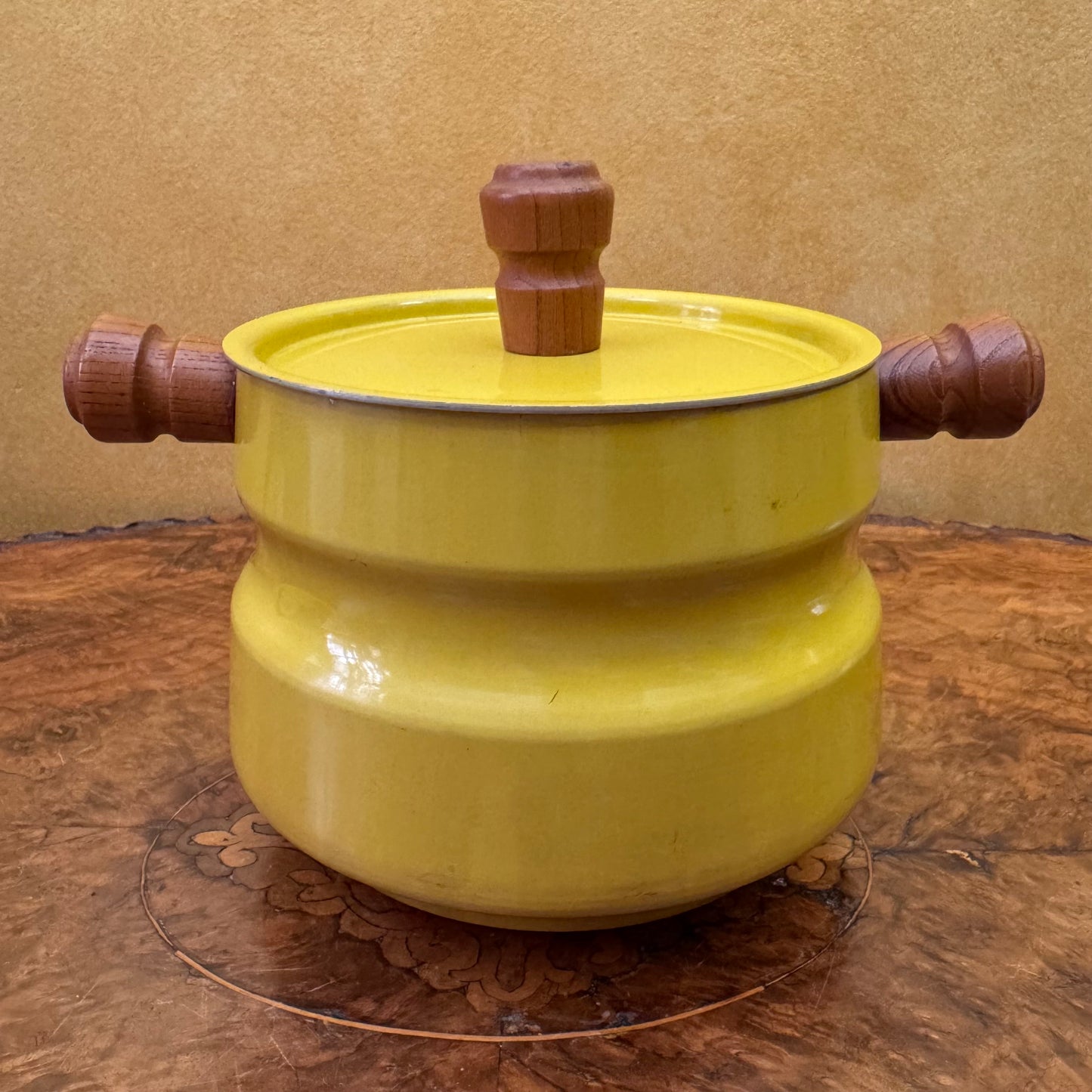 Vintage Yellow Fondue Pot Set With Skewers