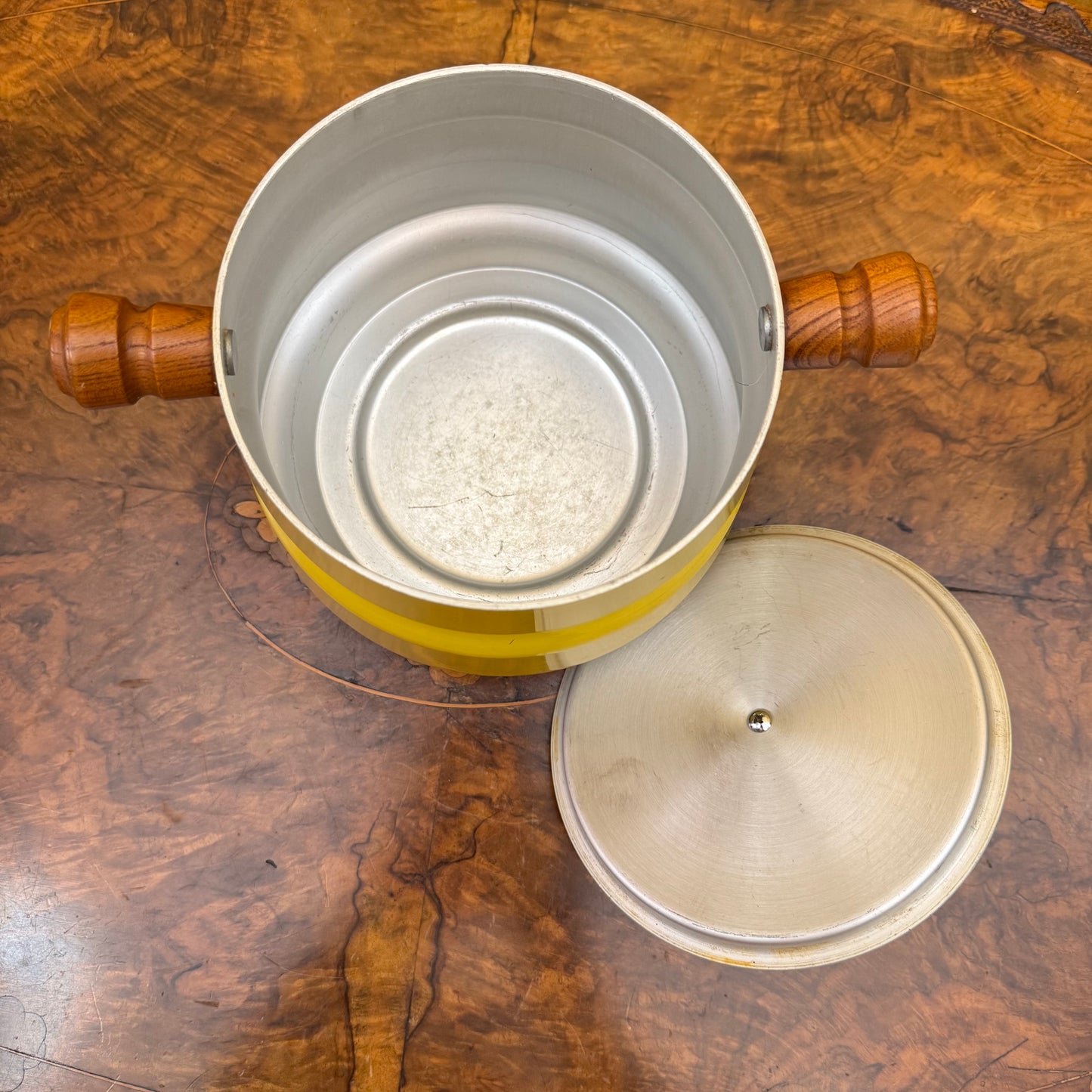 Vintage Yellow Fondue Pot Set With Skewers