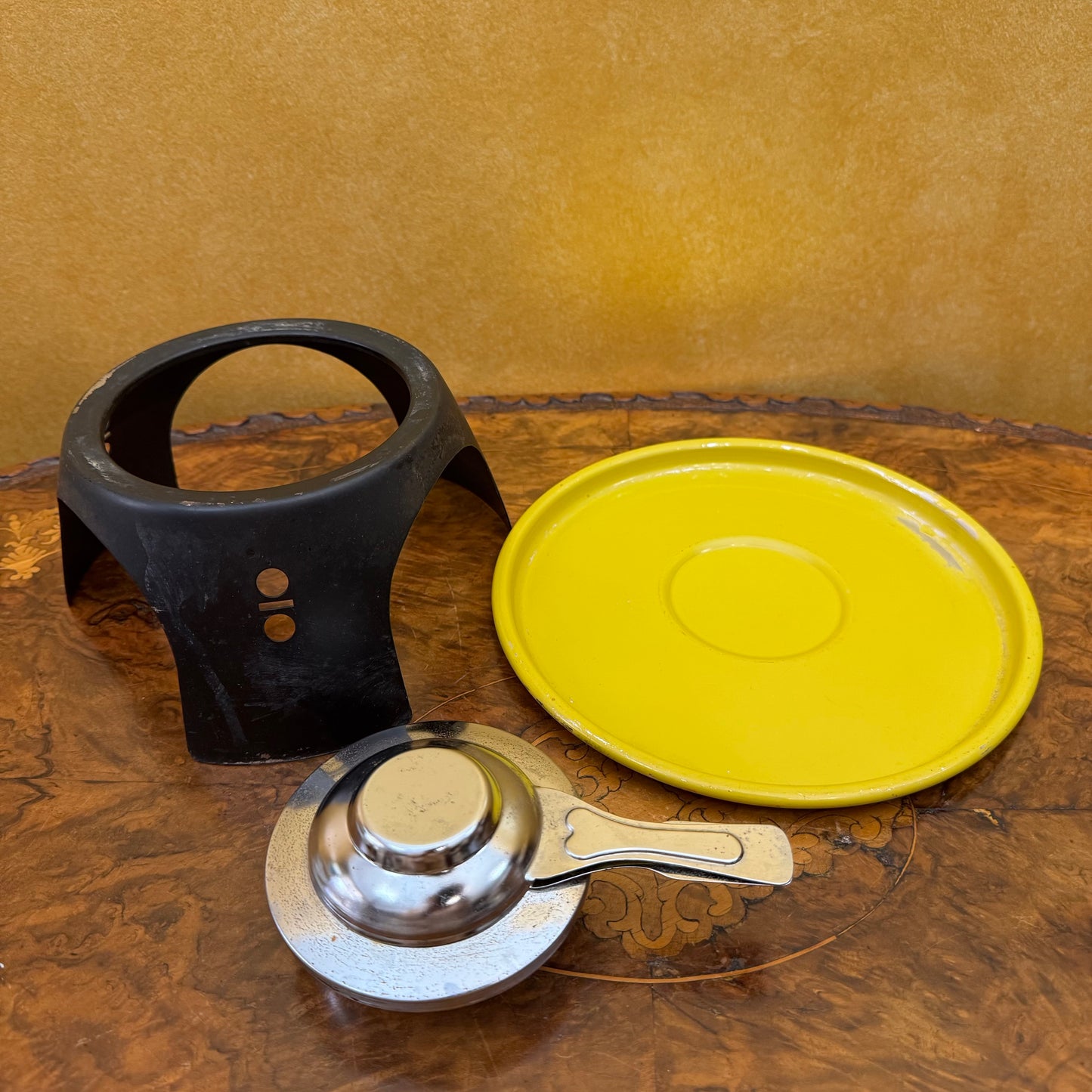 Vintage Yellow Fondue Pot Set With Skewers