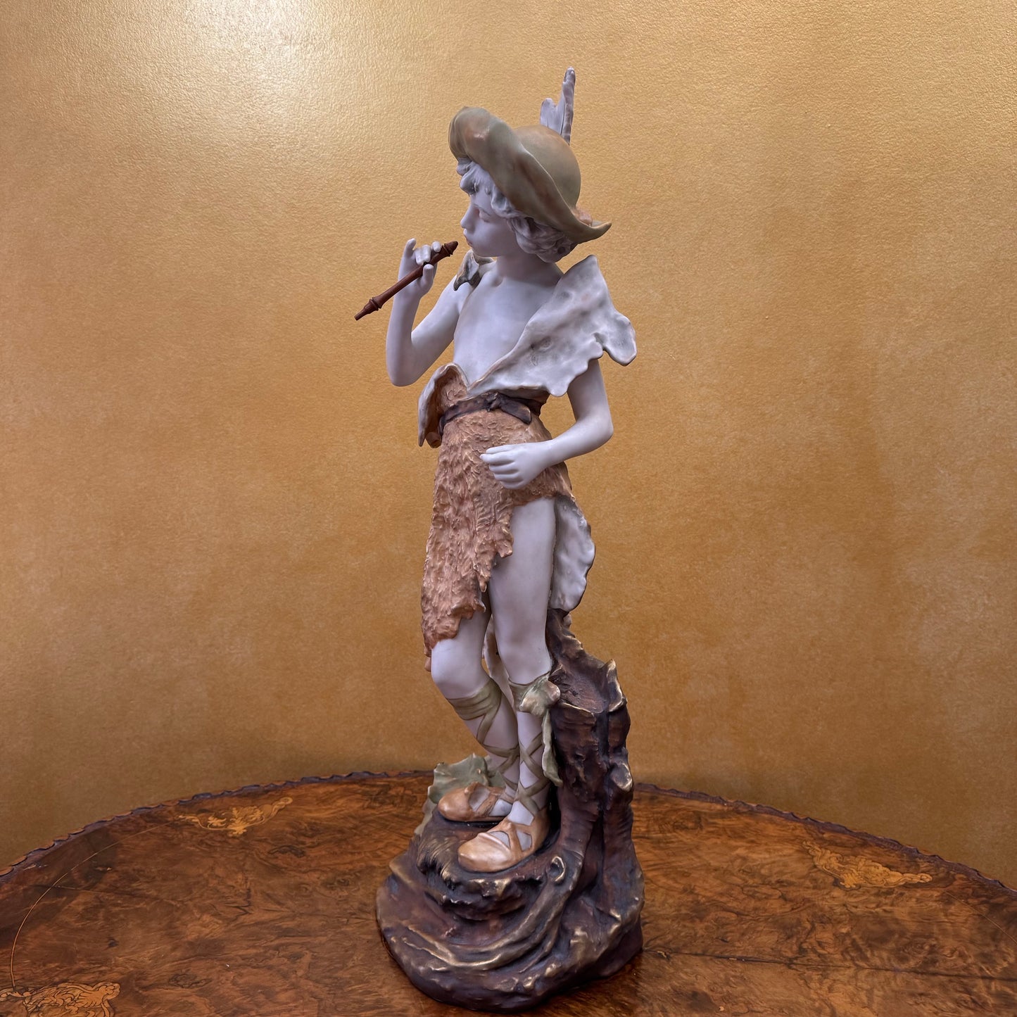 Antique 19th Century Turin Teplitz Young Boy With Pipe Ceramic Large Figure
