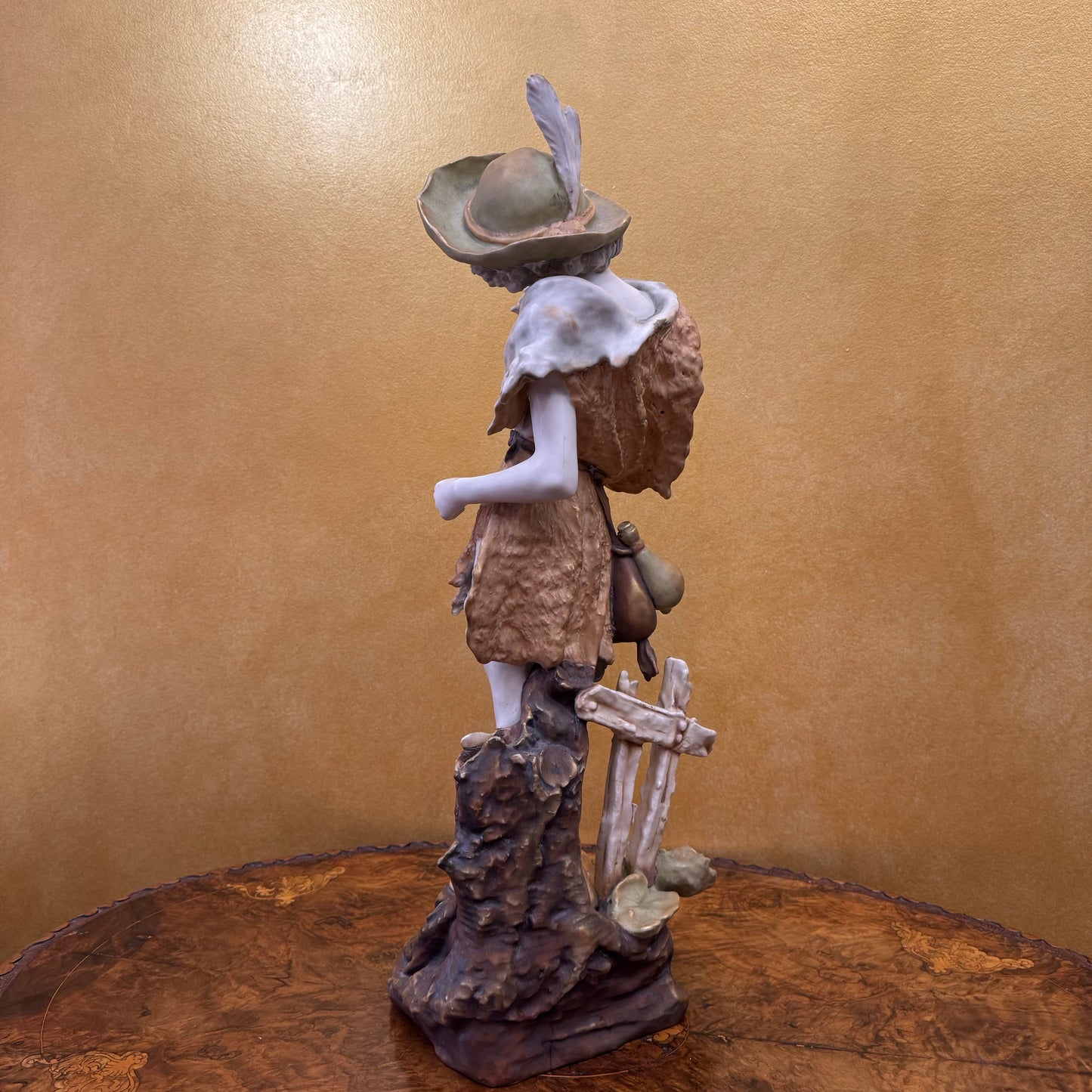 Antique 19th Century Turin Teplitz Young Boy With Pipe Ceramic Large Figure