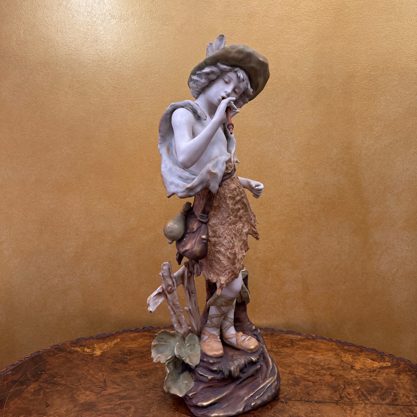 Antique 19th Century Turin Teplitz Young Boy With Pipe Ceramic Large Figure