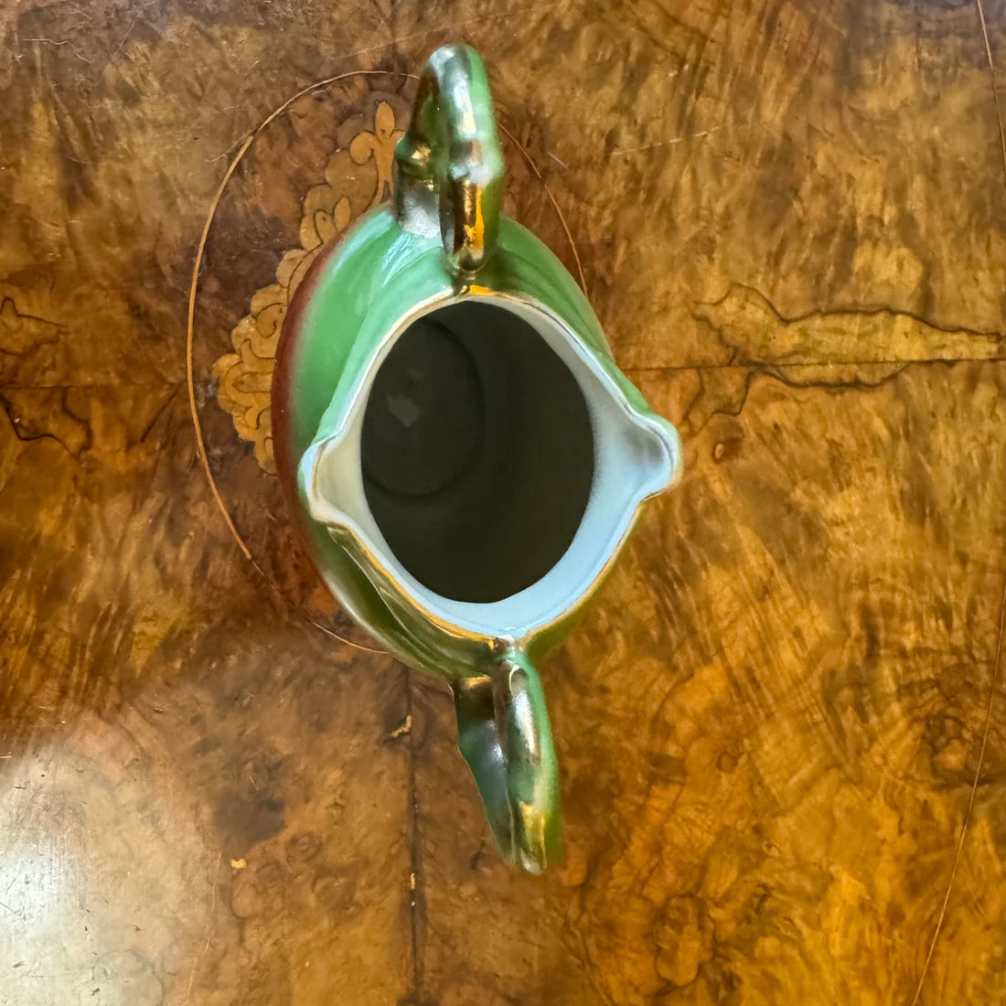 Vintage Printed Green Double Handled Vase