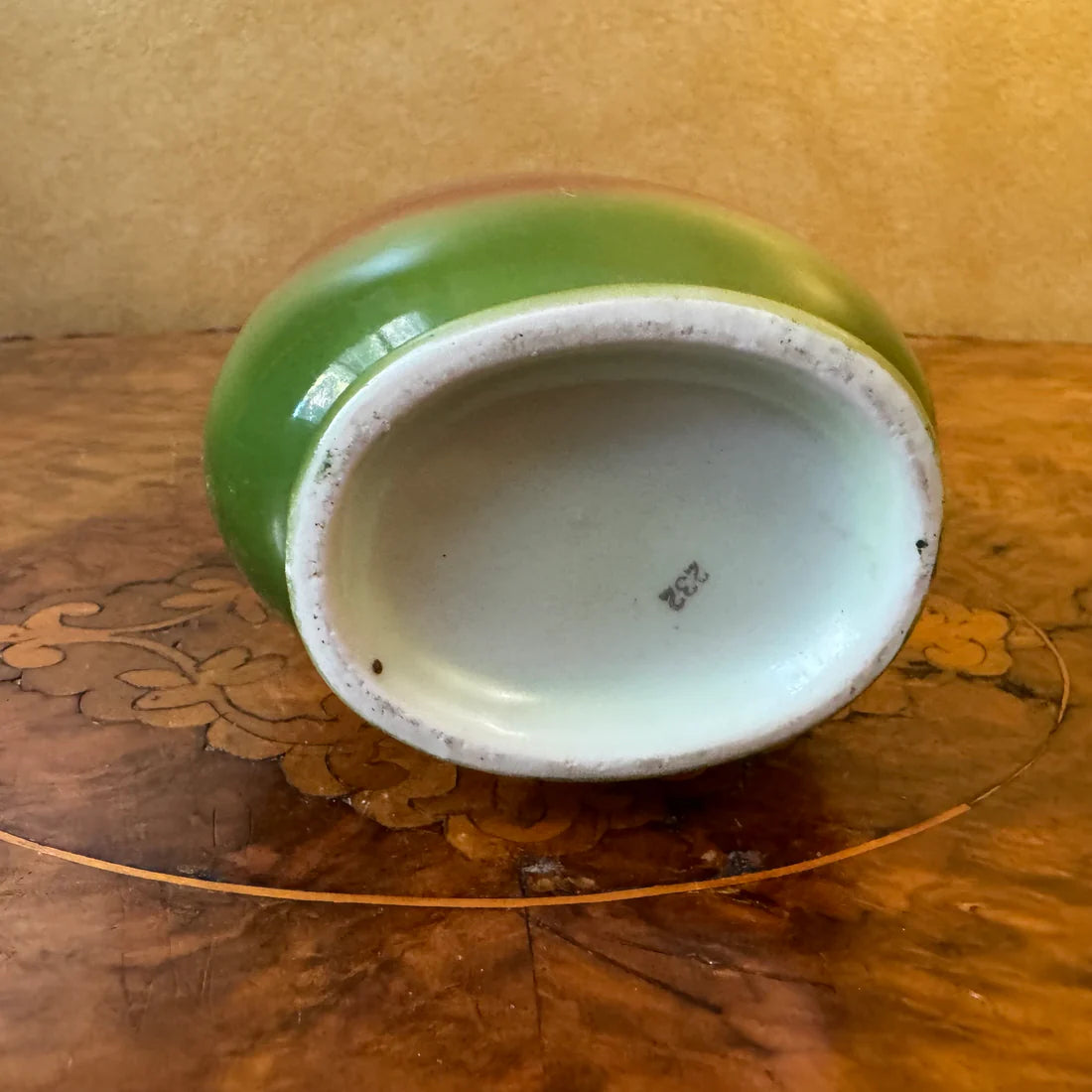 Vintage Printed Green Double Handled Vase