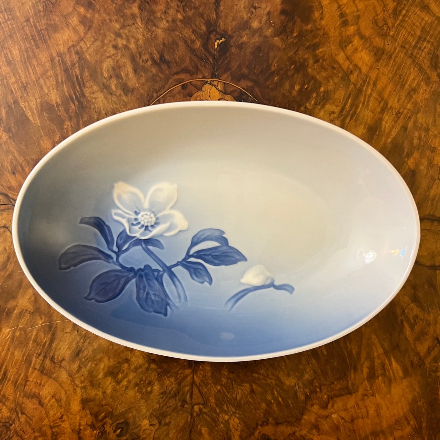 Vintage Bing & Grondahl Blue Floral Print Oval Dish