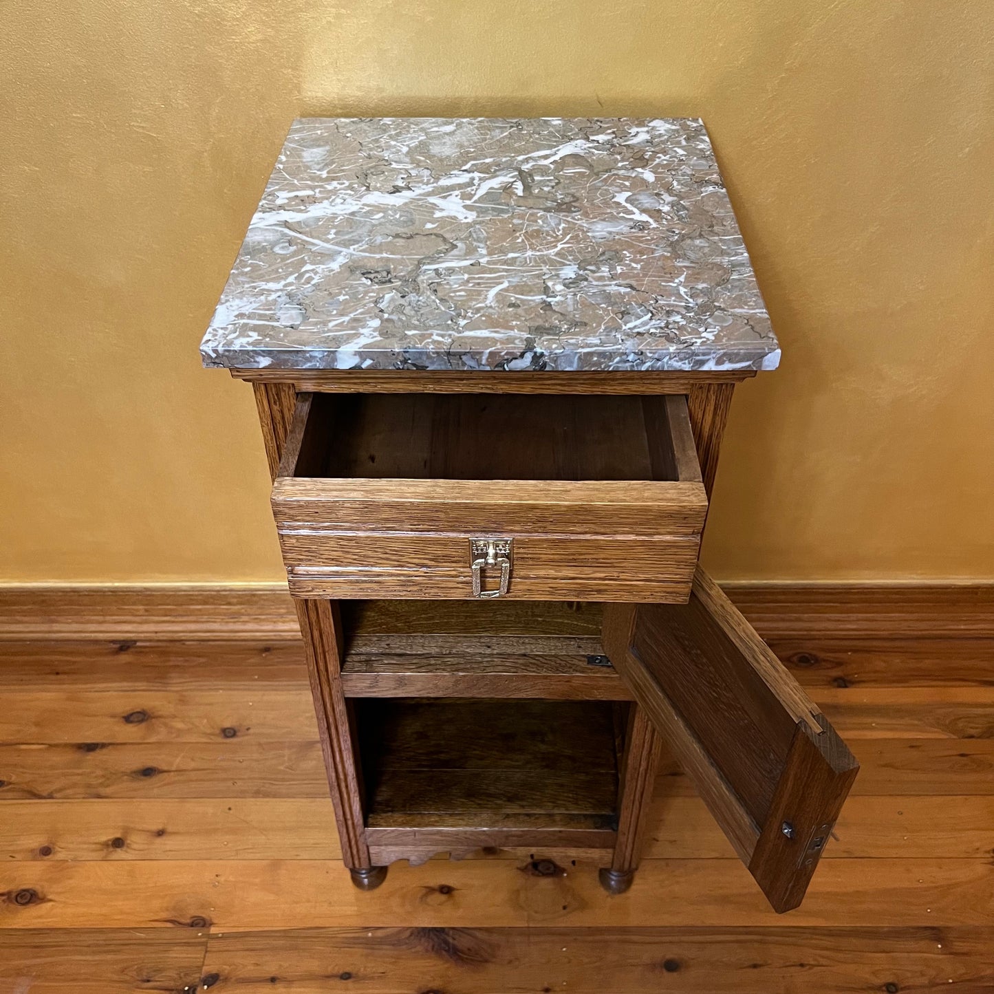 Antique French Marble Top Bedside Table