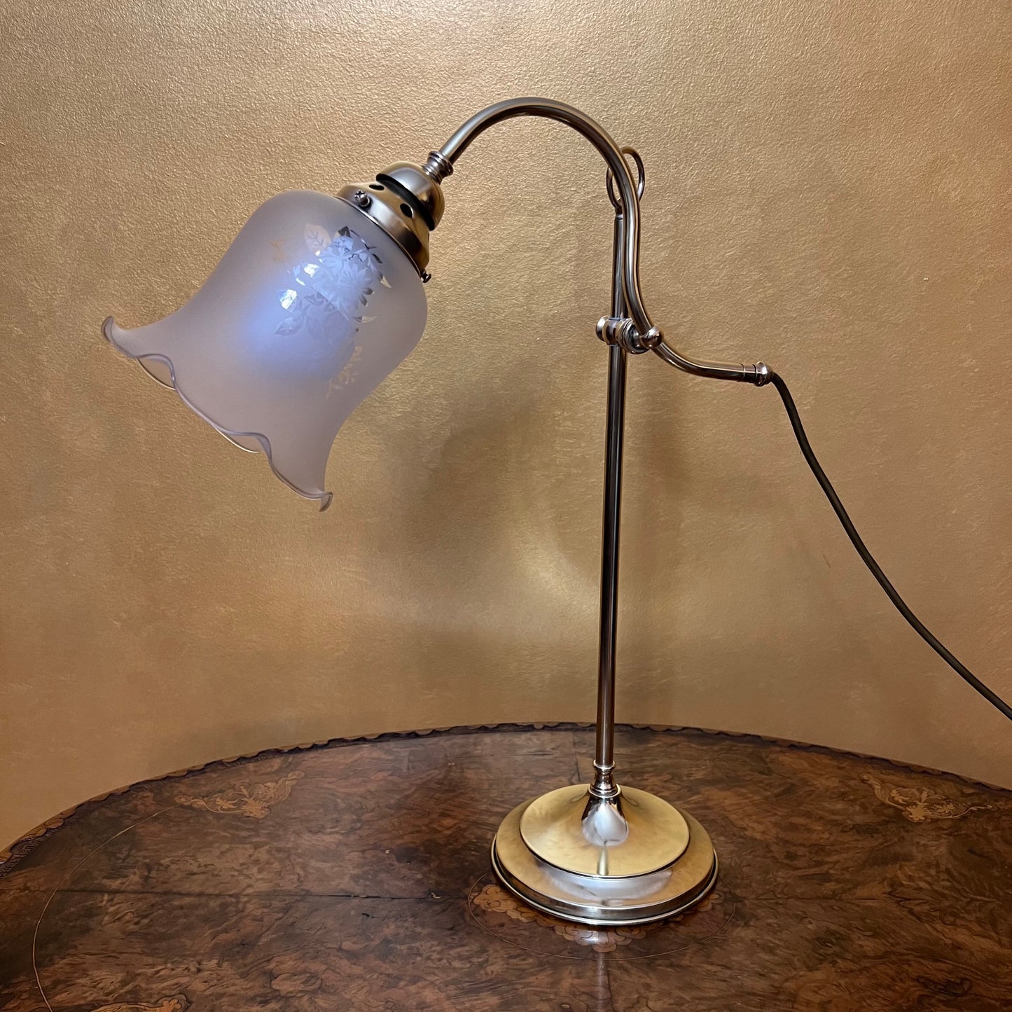 Vintage Brass Glass Shade Adjustable Lamp