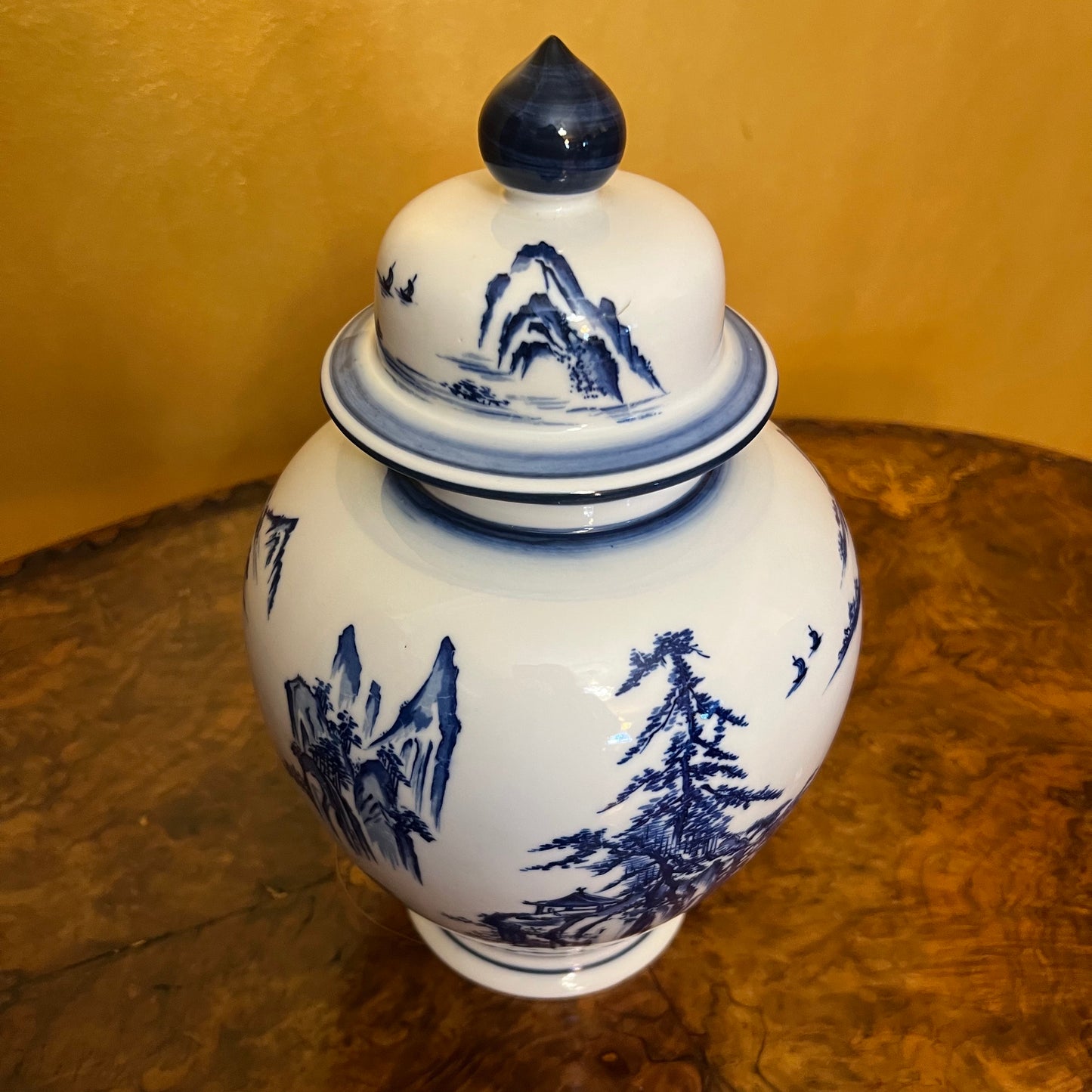 Vintage Chinese Blue White Print Ginger Jar