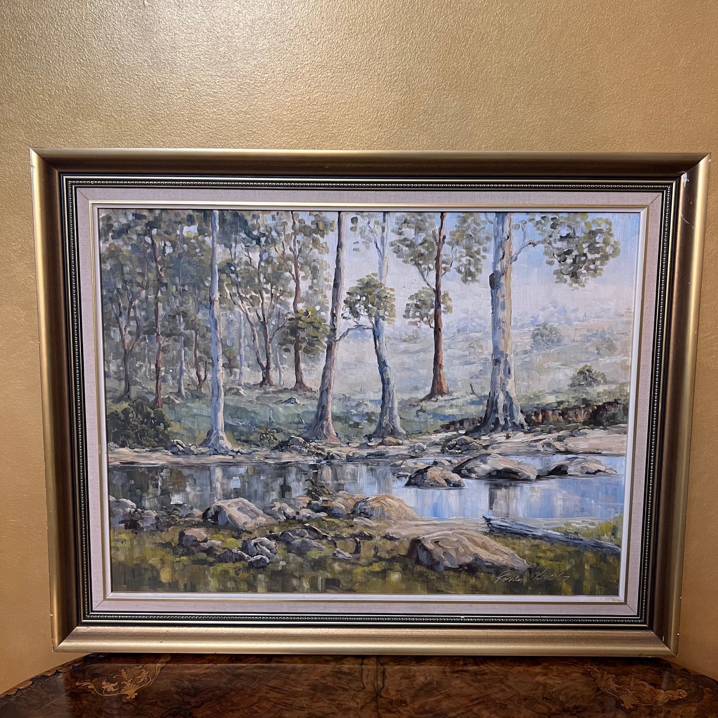 Vintage Australia River With Trees Painting