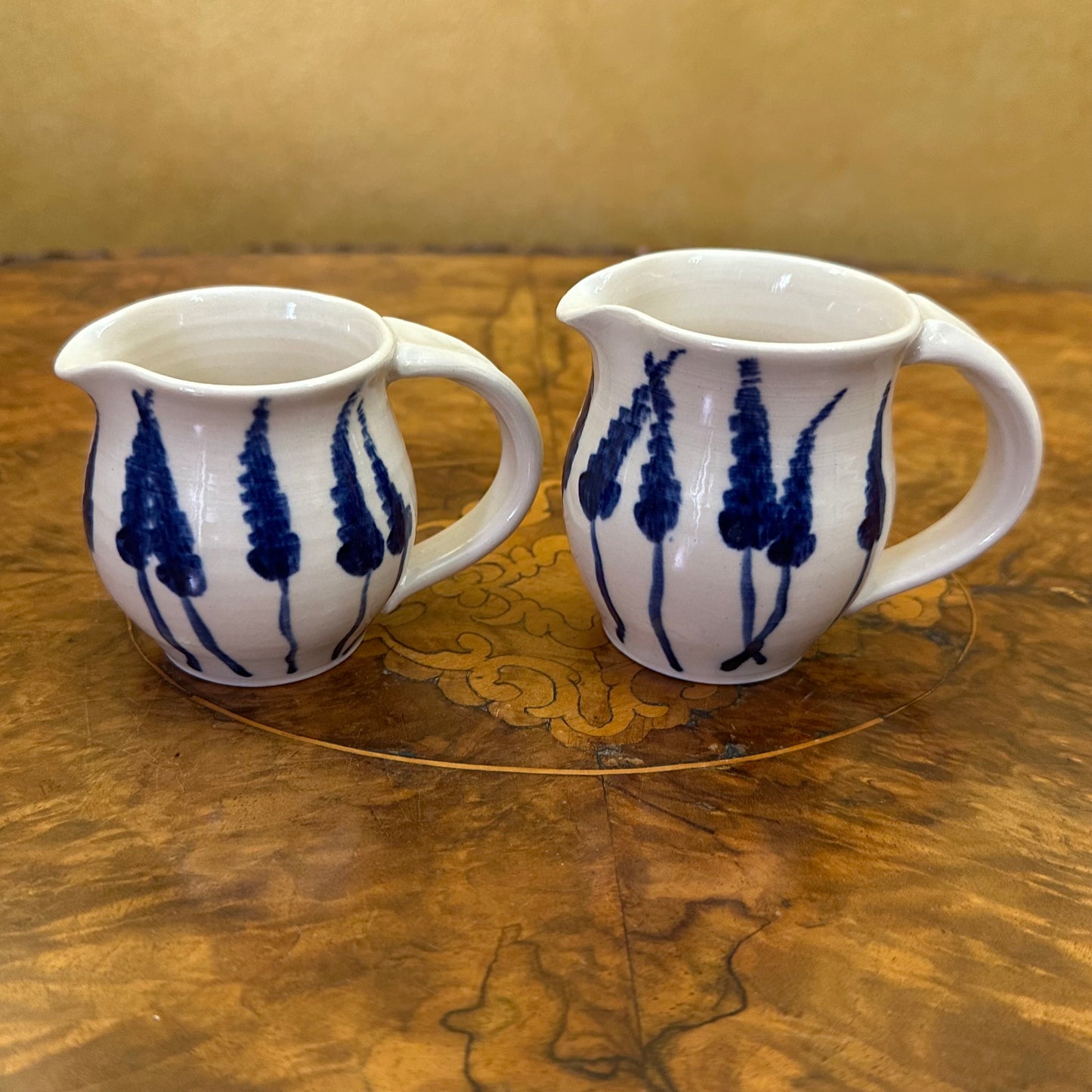 Blue Floral Carcoar Pottery Louisa Purcell Milk Jugs Pair
