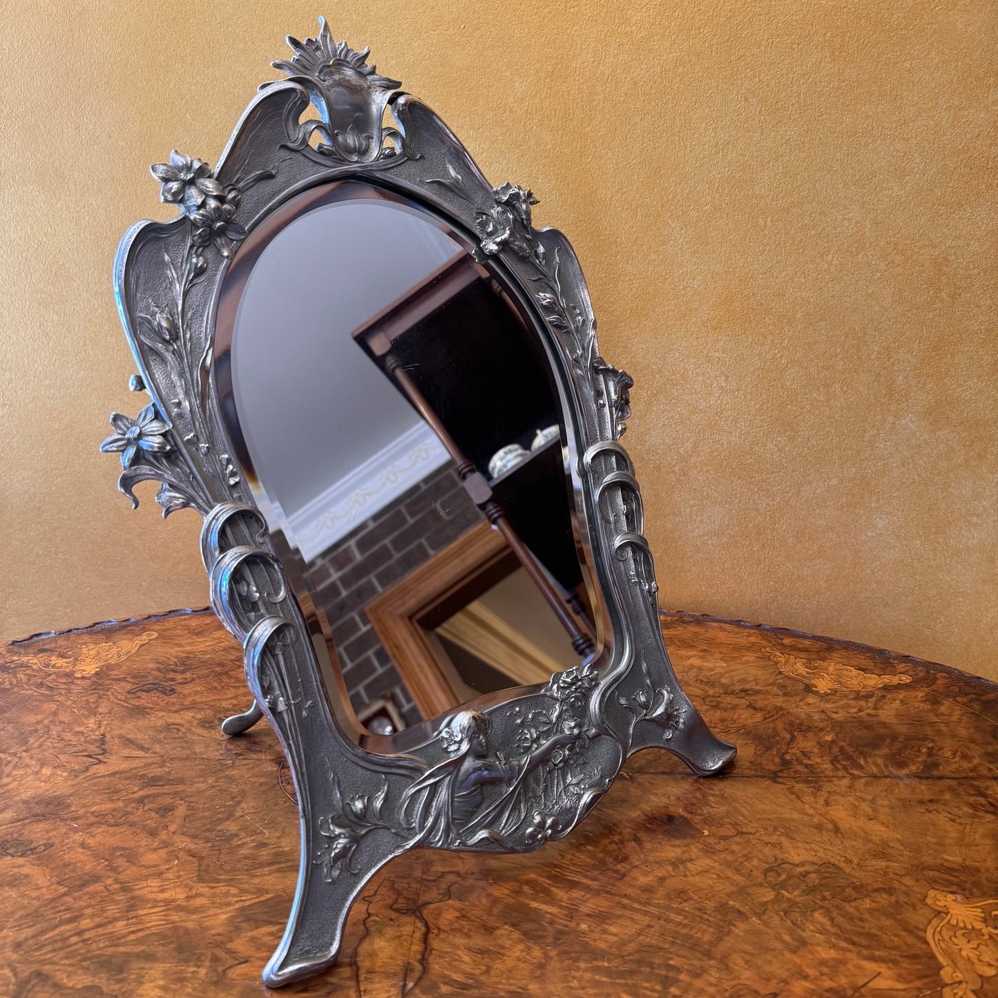 Art Nouveau Girl Floral Dressing Table Mirror
