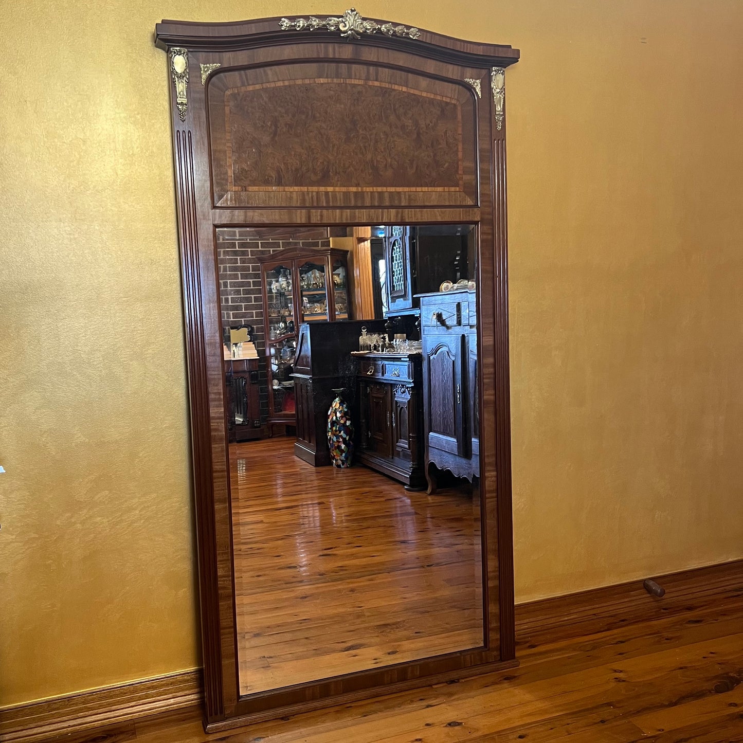 Antique French Mahogany Amboiner Large Mirror