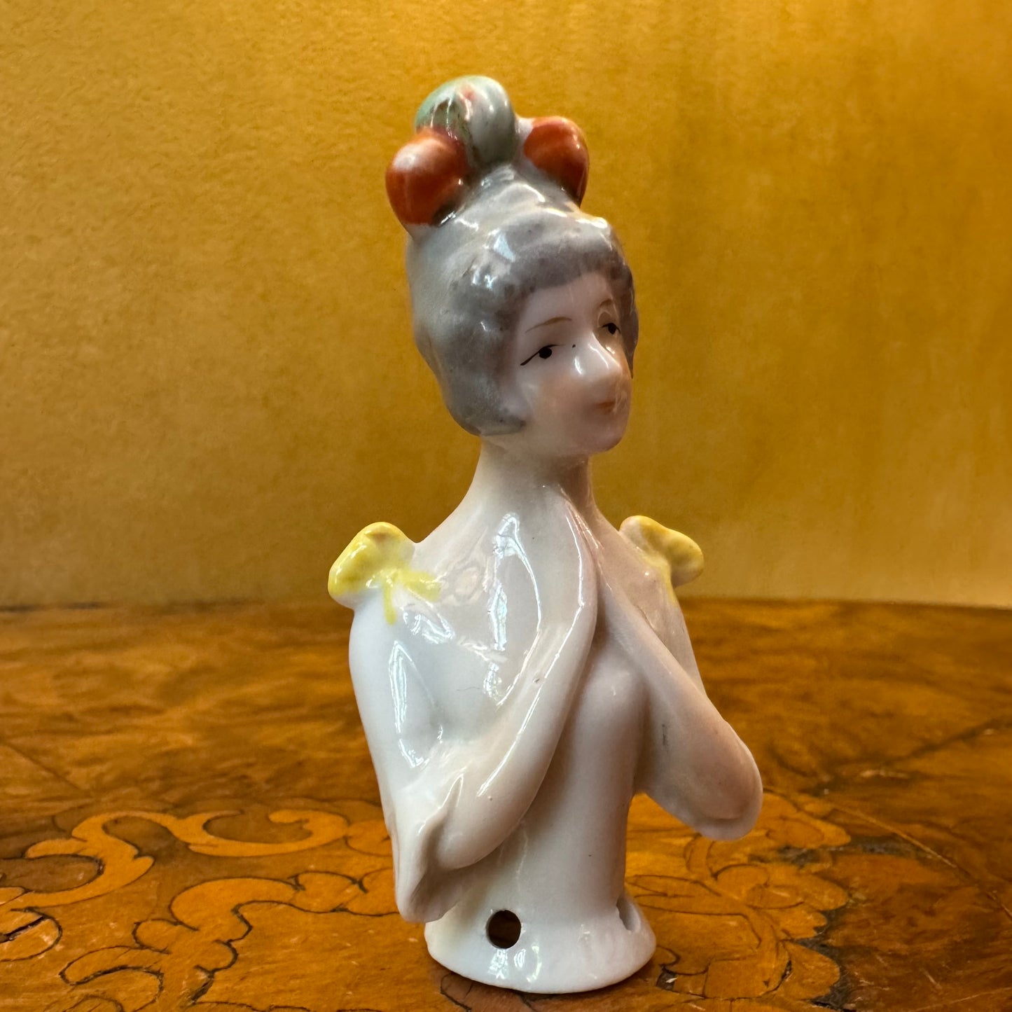 Antique 1920s Porcelain Half Doll Pin Cushion