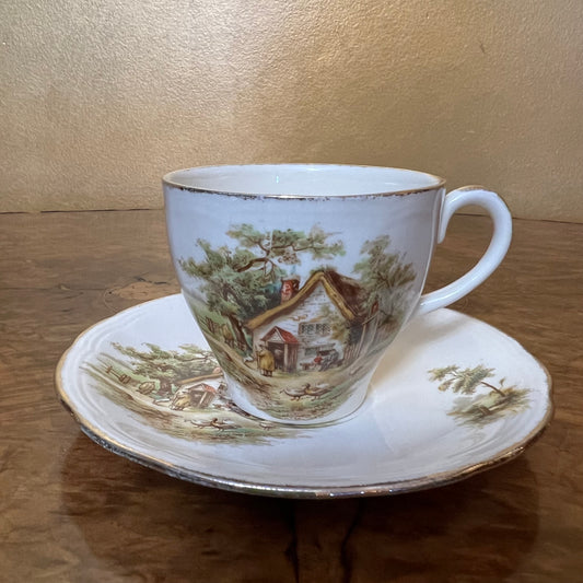 Vintage Alfred Meakin Cottage Print Tea Cup & Saucer