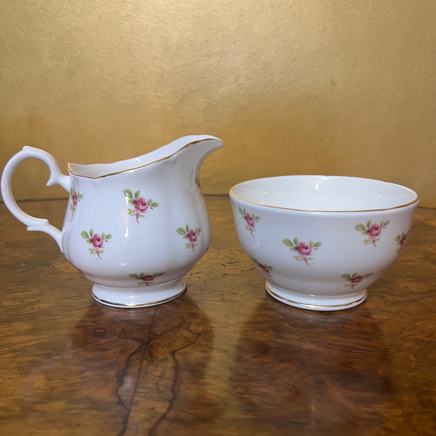 Vintage Duchess Rose Print Tea Pot, Milk & Sugar Set