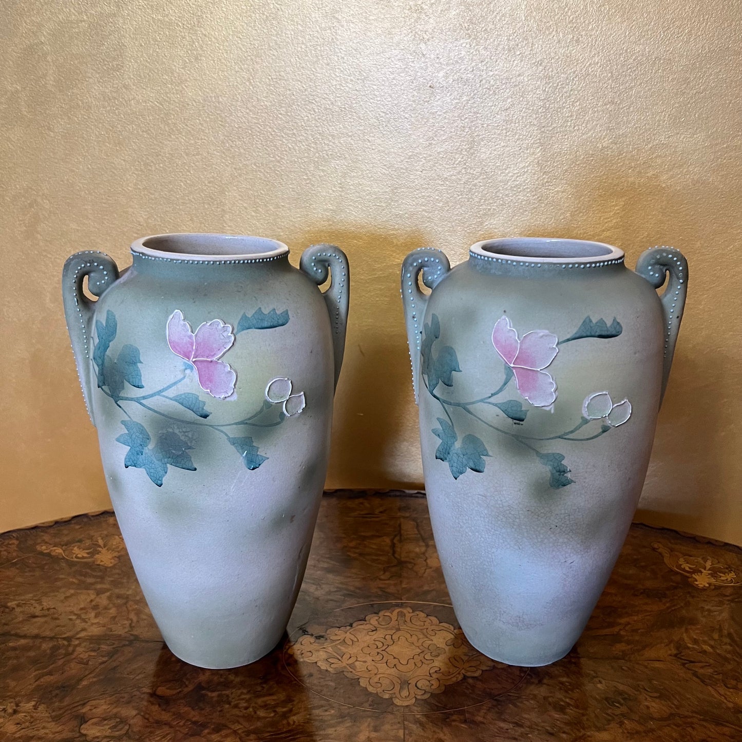 Vintage Japanese Large Floral Vase Pair