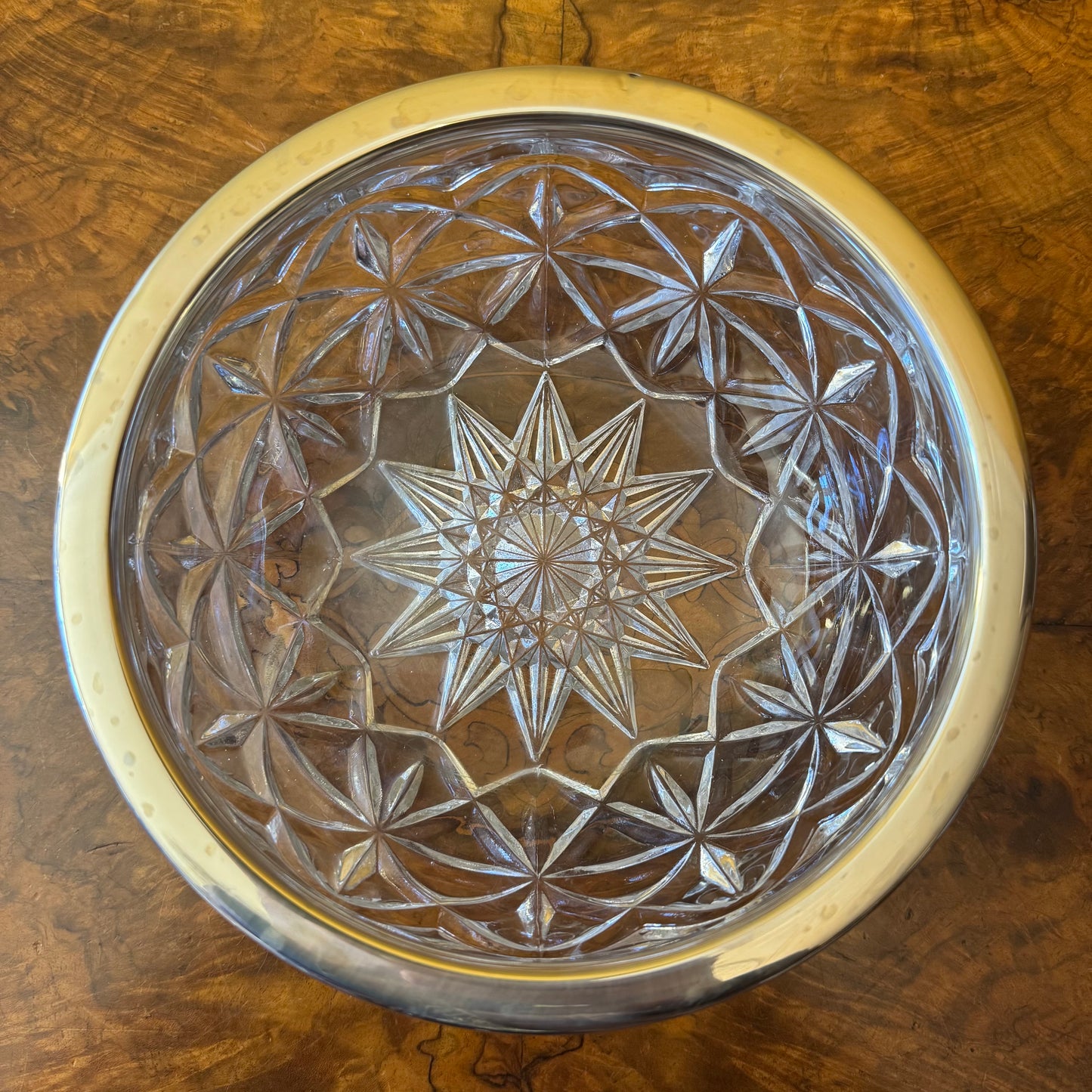 Vintage English Silver Plate Rim Crystal Bowl