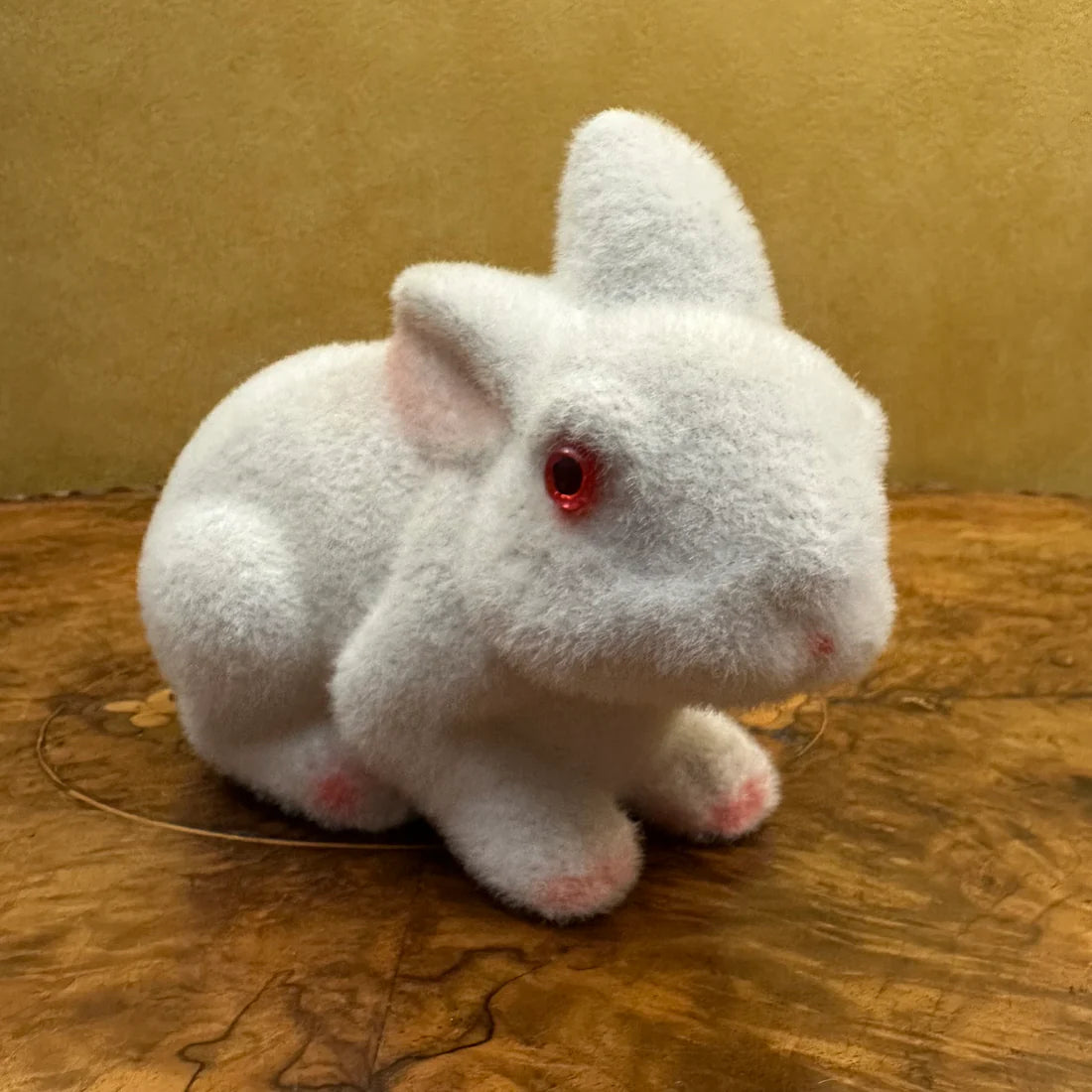 Vintage White Flocked Bunny Figurine Money Box