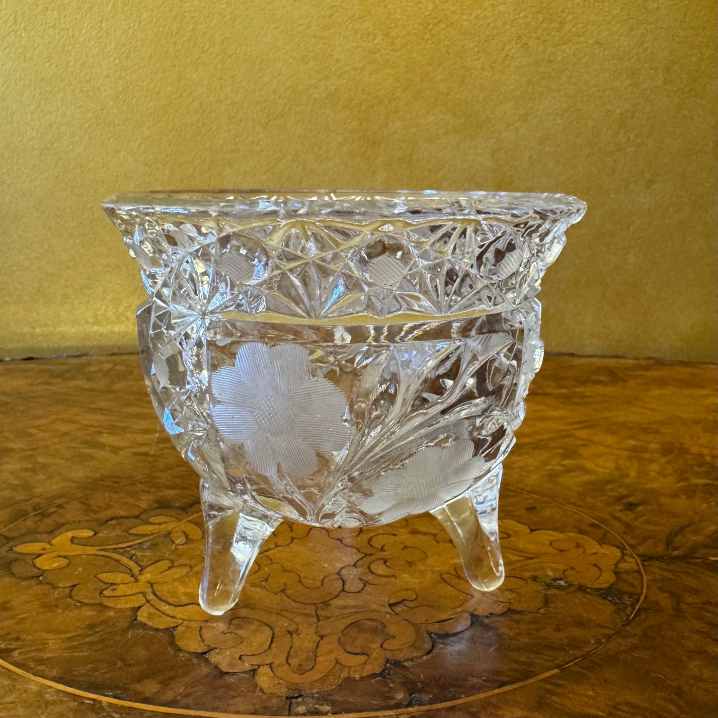 Vintage Glass Floral Pattern Footed Bowl