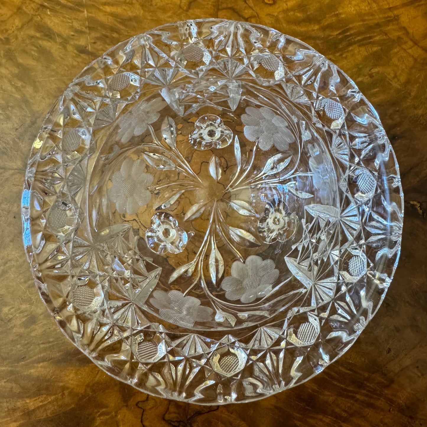 Vintage Glass Floral Pattern Footed Bowl