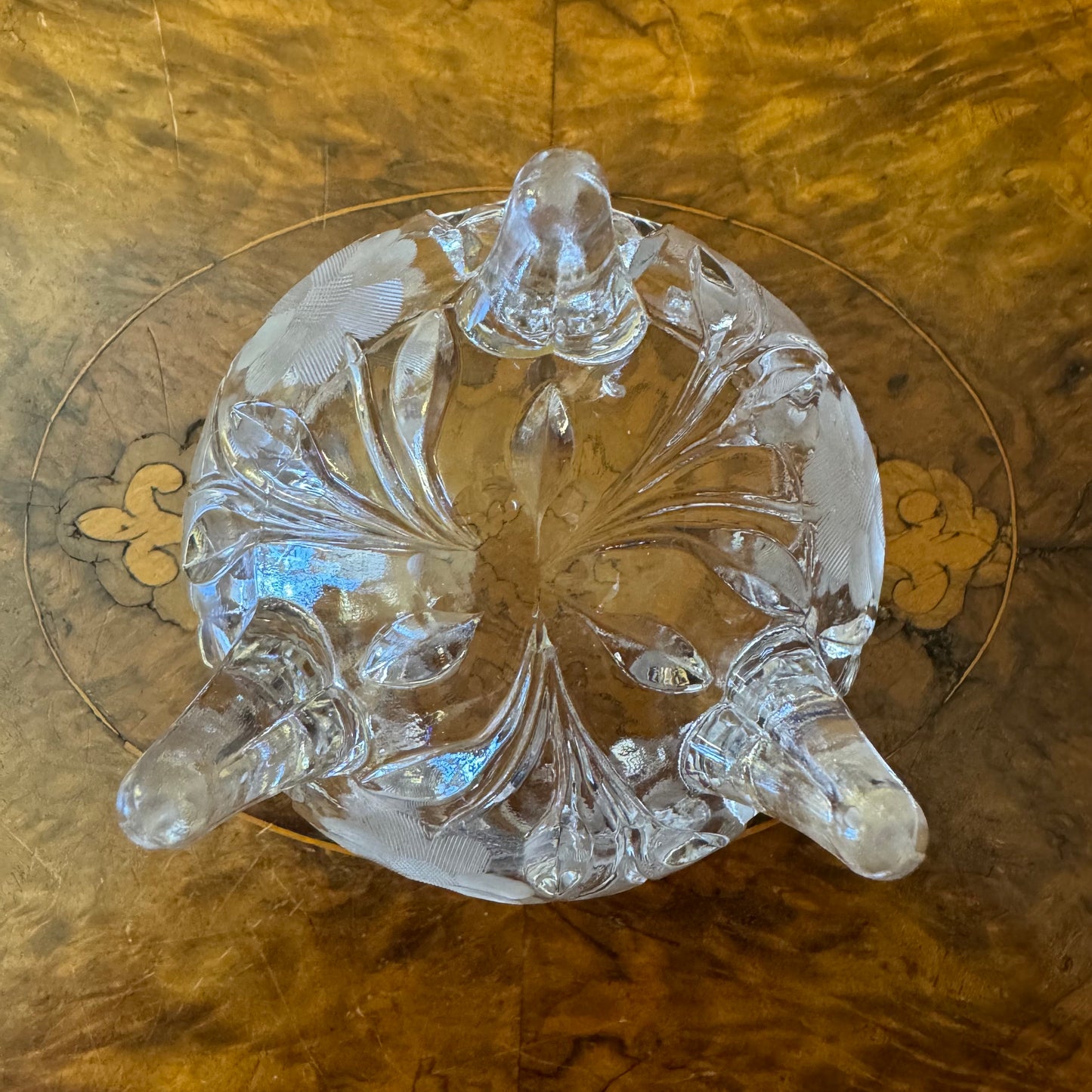 Vintage Glass Floral Pattern Footed Bowl