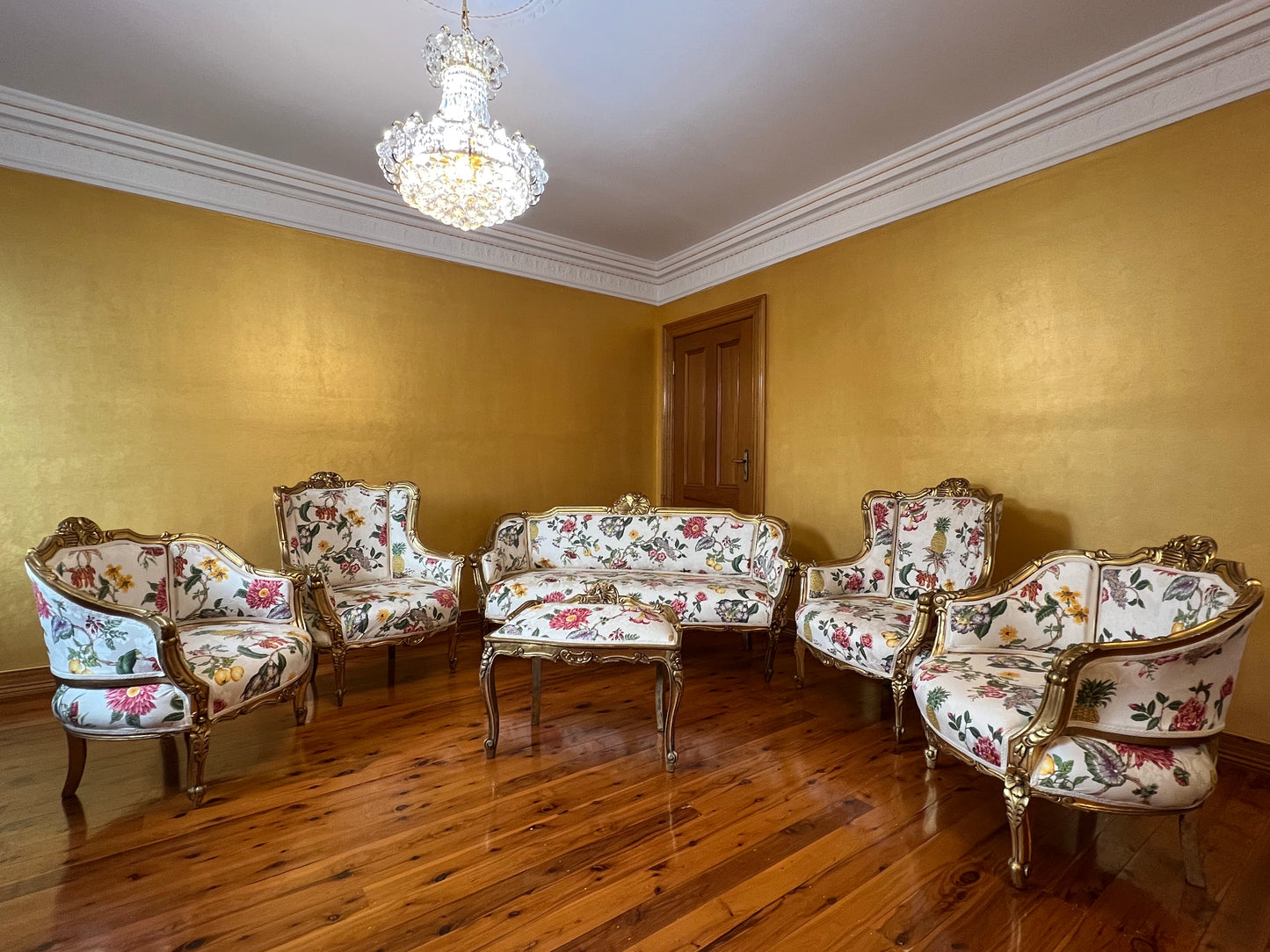 Antique French 24K Gold Gilt Six Piece Lounge & Bedroom Suite