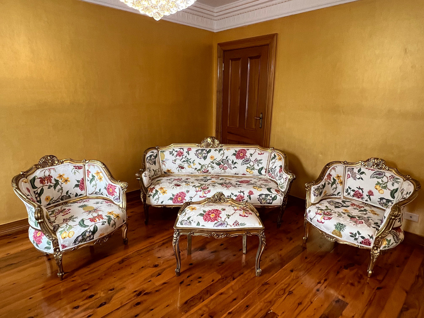 Antique French 24K Gold Gilt Six Piece Lounge & Bedroom Suite