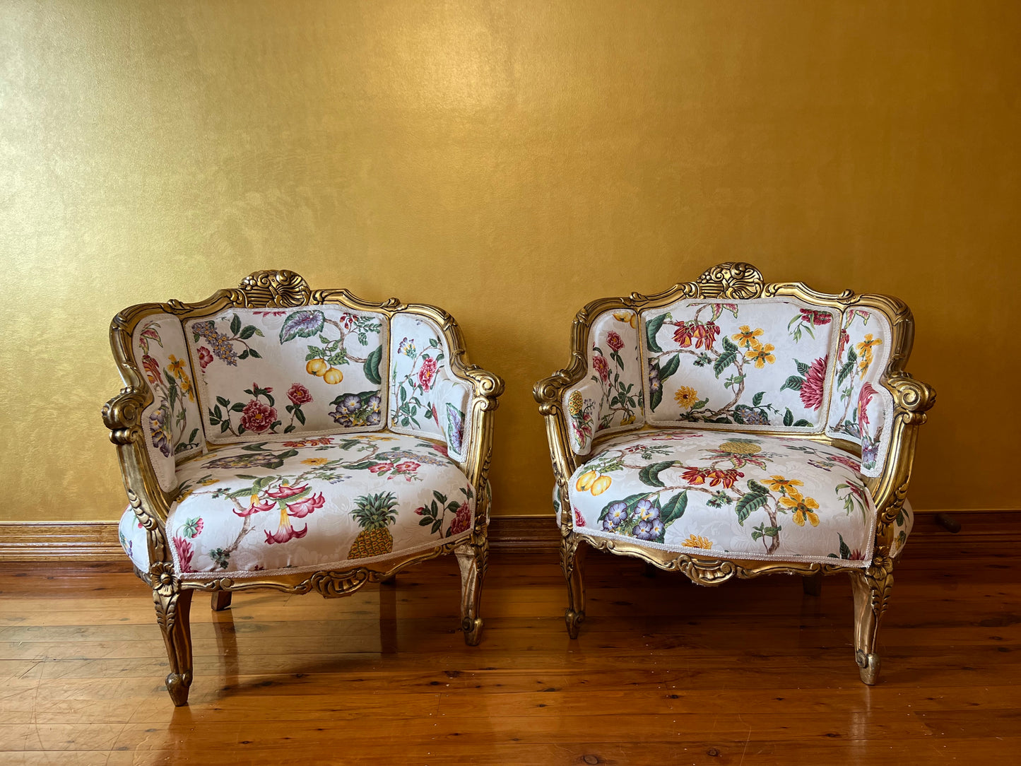 Antique French 24K Gold Gilt Six Piece Lounge & Bedroom Suite