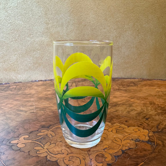 Vintage Libbey Green Yellow Crazy Daisy Glass