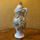 Antique Large Applied Flowers Hand-Painted Scene Twin Handles Vase Lid