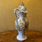 Antique Large Applied Flowers Hand-Painted Scene Twin Handles Vase Lid