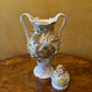 Antique Large Applied Flowers Hand-Painted Scene Twin Handles Vase Lid