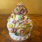 Antique Large Applied Flowers Hand-Painted Scene Twin Handles Vase Lid